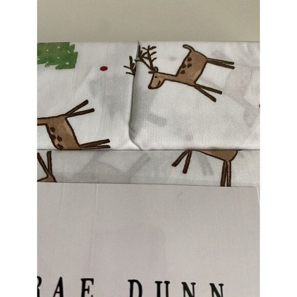 Rae Dunn Reindeer Christmas Tree Soft Queen Size Sheet Set Holiday 4 Piece NEW - Picture 4 of 14